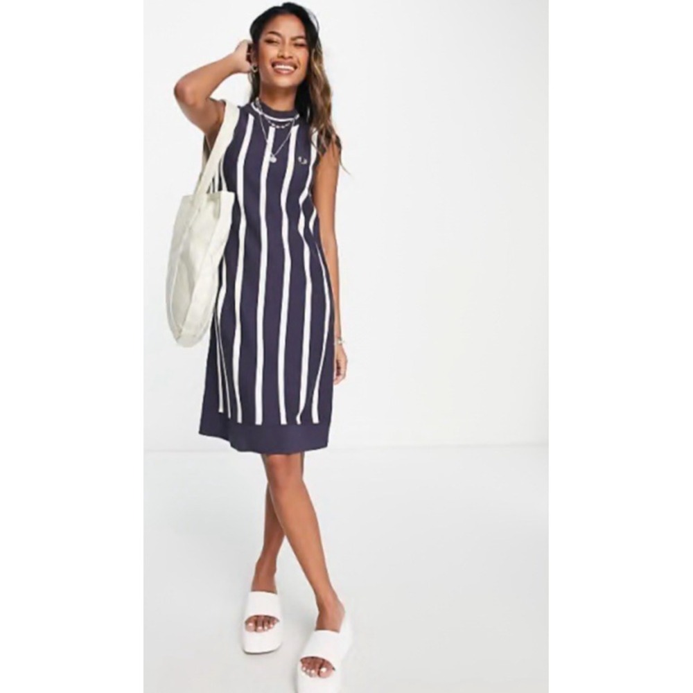 Fred Perry Striped Knit Sleeveless Dress, Size  US 12